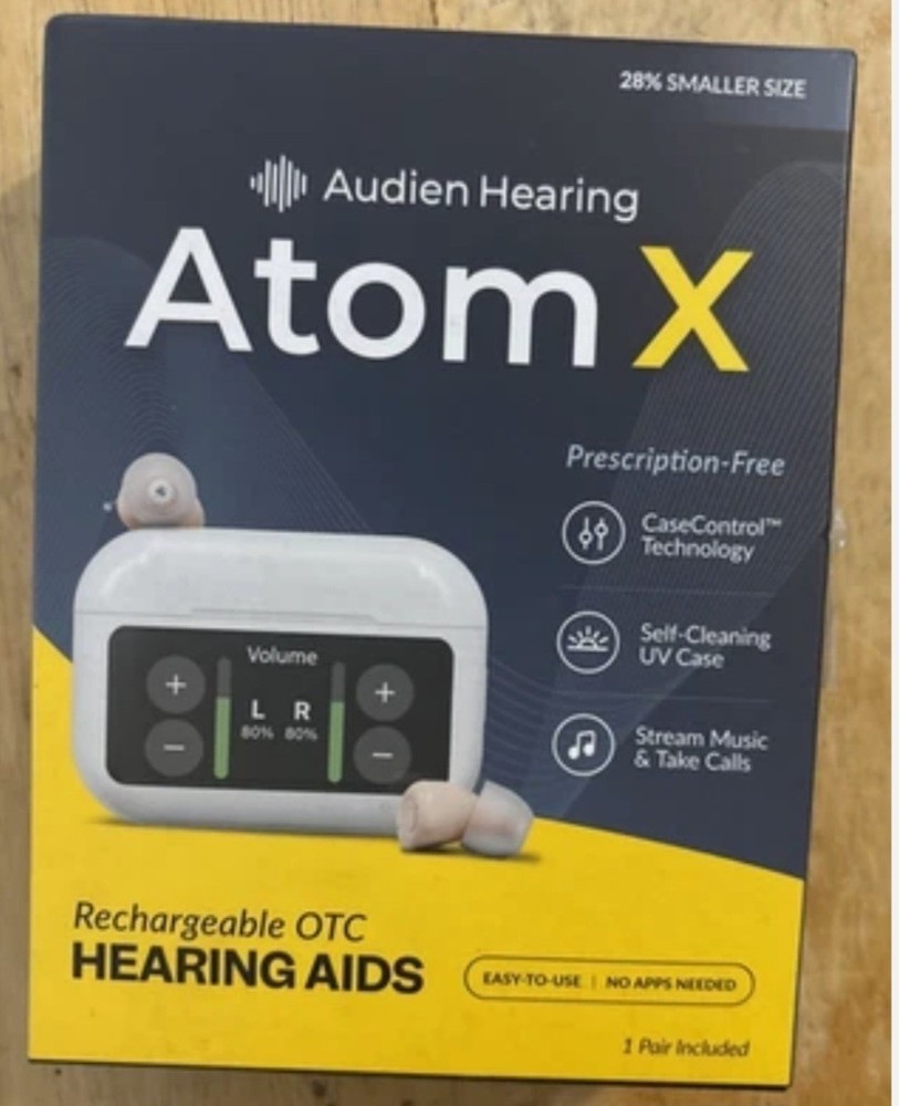 Audien Hearing Atom X Rechargeable ITE Hearing Aid, Digital, UV Cleaning, Dock