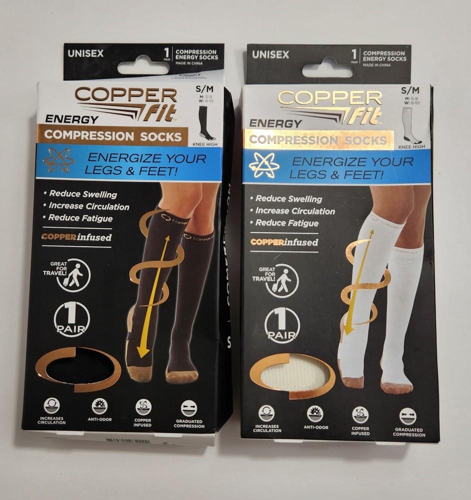 Lot of 2, Copper Fit Energy Compression Socks Size S/M Men 6-9 Women 7-10 READ