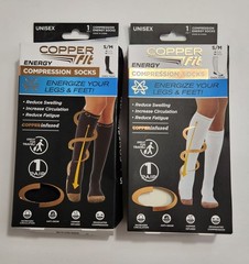 Lot of 2, Copper Fit Energy Compression Socks Size S/M Men 6-9 Women 7-10 READ