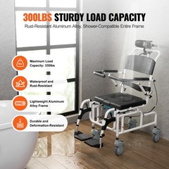 VEVOR Shower Wheelchair Bathroom Commode Wheelchair 17.5″w Seat 300lbs Capacity
