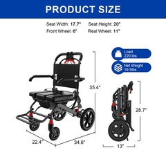 Portable Foldable Shower Chair With Removable Bedpan Lightweight Wheelchair New