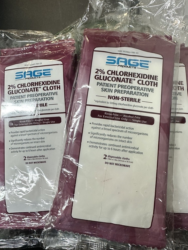 Sage Products 2% Chlorhexidine Gluconate Cloths Lot of 3 – In Package New 18
