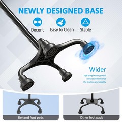 Rehand Quad Canes, Walking Cane for Men & Women with Ergonomic Natural Black