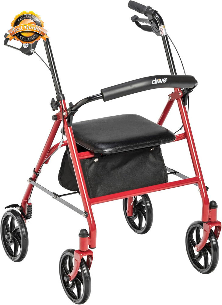 Rollator Walker with Seat Foldable Steel 350LB Height Adjustable