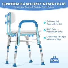 TABEKE Tub Transfer Bench, Compact Shower Chair w/Backrest & Padded Armrest