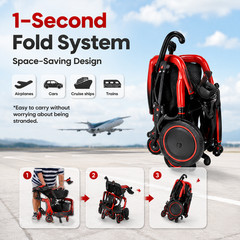 Lightweight Foldable Electric Wheelchair with Dual 250W Motors, 12 Miles Rang