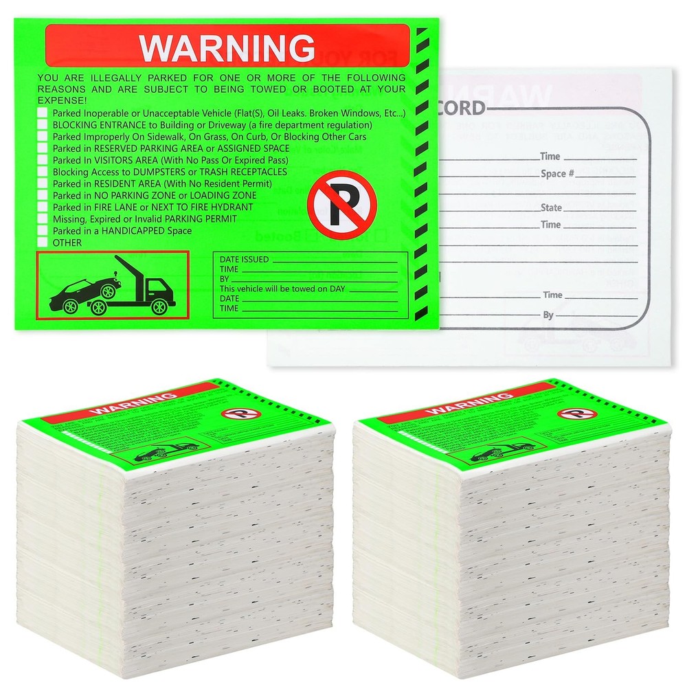 300-Pack No Parking Violation Stickers Fluorescent Green 5.5×7.5in Car Window