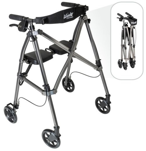 Stander Space Saver Rollator, Lightweight Folding w/Padded Seat, 6″ Wheels Black
