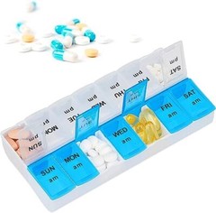 7 Day Pill Organizer with Large 14 Compartments, Weekly Portable Pill Box 2 Pack