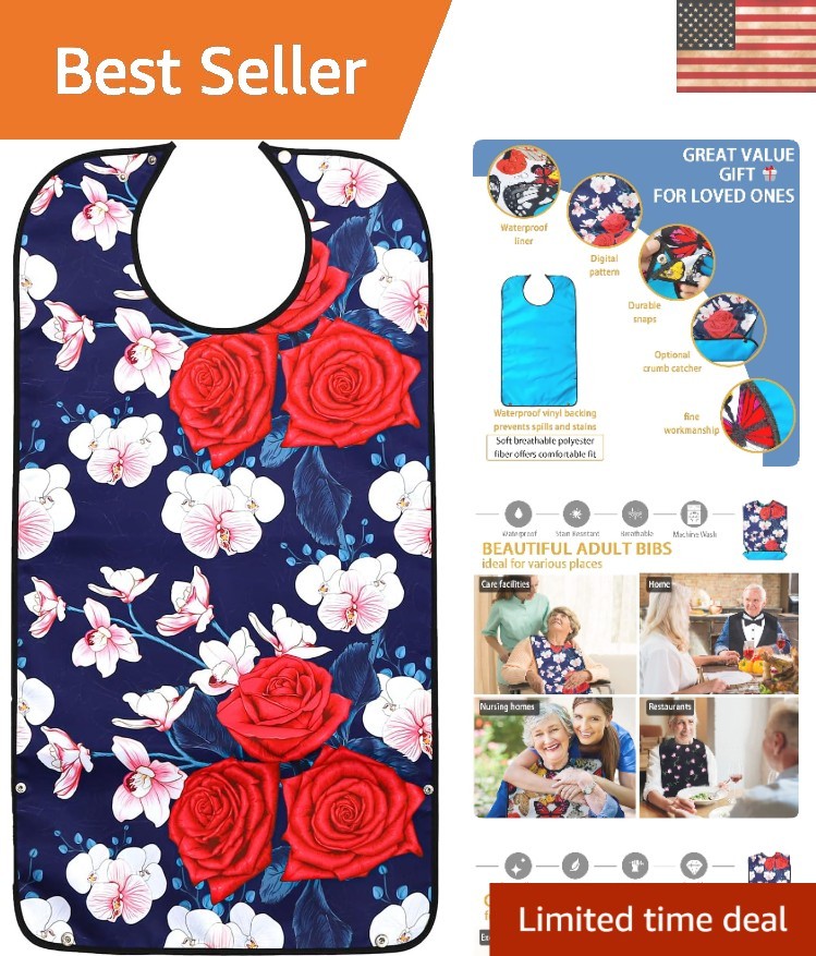 Waterproof Adult Bib for Elderly – Reusable & Adjustable with Crumb Catcher