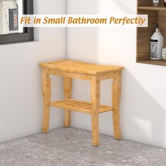 Sturdy Shower Bench with Storage Shelf – Natural Look – 18.9″x18.11″x9.96″