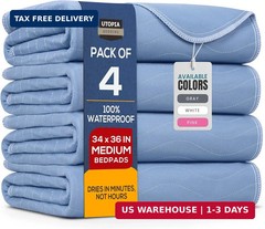 Utopia Bedding Washable Underpads 34″ x 36″ (Pack of 4), Waterproof Reusable Hea