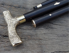 Silver Floral Derby Handle Walking Cane Wooden Shaft Mobility Walking Stick Gift