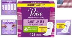 Poise Daily Incontinence Liners, Size 2, Regular Length Very Light, 126 ct