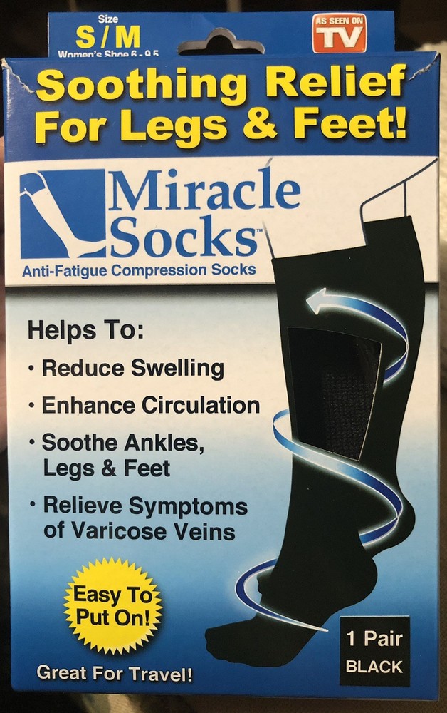 Black Miracle Socks Anti Fatigue Compression Socks Unisex size S/M New