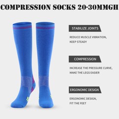 3 Pair Women Firm Compression Hose Opaque Knee High Wide Calf Black+Blue+White
