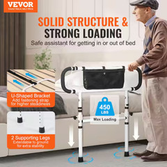 VEVOR Bed Assist Rail 450lb Foldable Bed Side Safety Rail 4‑Level Handle