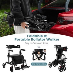 Goplus Folding Rollator Walker w/ 8” Wheels &Seat Supports up to 300 lbs Black