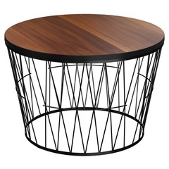 Lavish Home Round Coffee Table Geometric Metal Base – Small Modern Accent