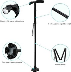 5-Levels Adjustable Height Walking Stick Portable Foldable Cane Travel