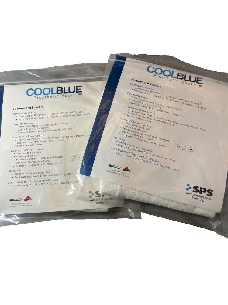 Cool Blue Prosthetic Sock 2 Packages Yellow 1 Ply Sz 3 4 Length 10-14 CB1HWSH2