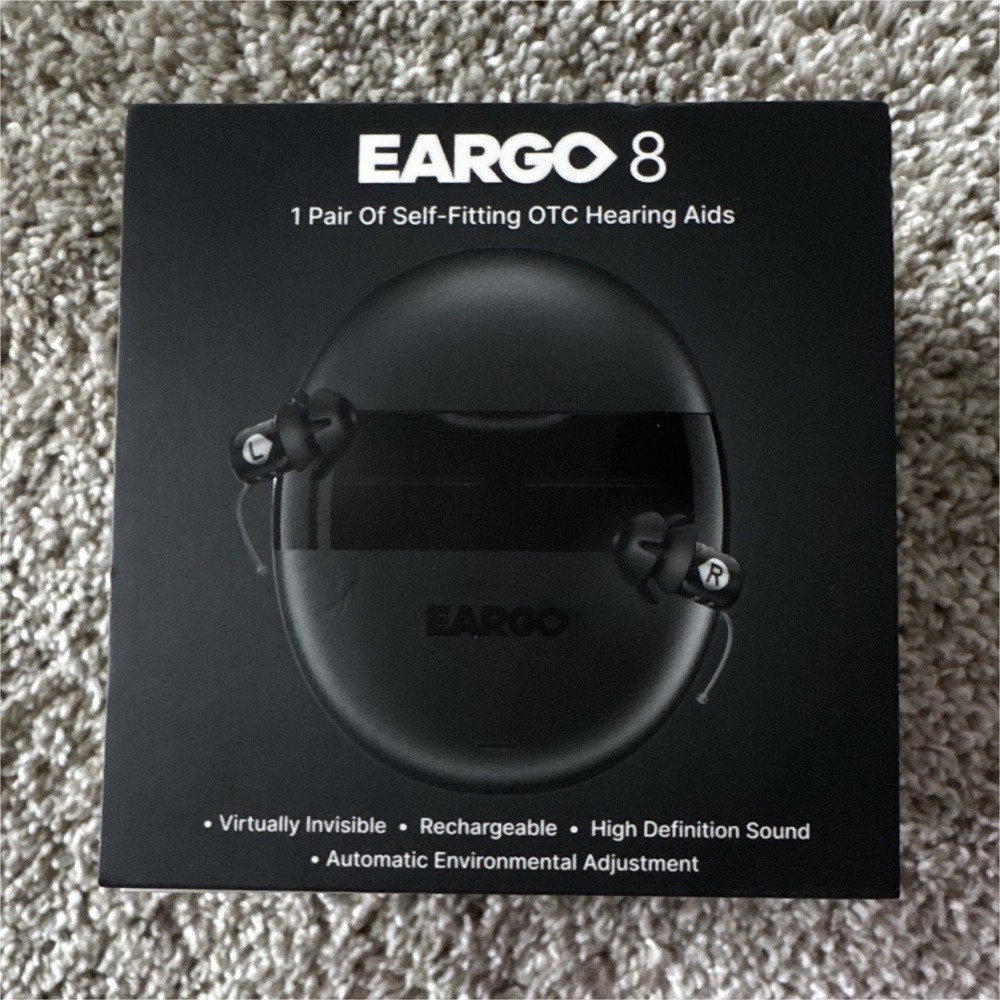 Eargo 8 IIC Self-Fitting OTC Rechargeable Hearing Aids, Black NEW IN BOX