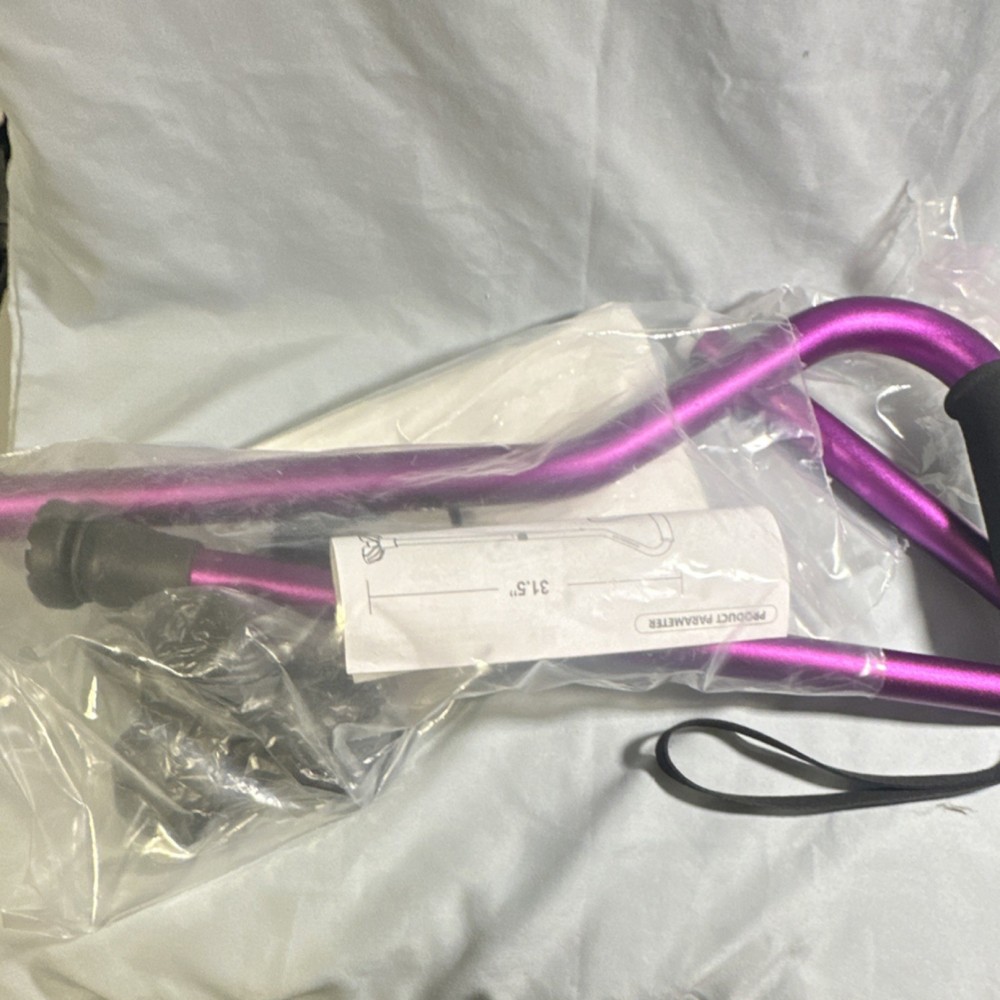KINGGEAR Offset Handle Cane Adjustable Foldable Purple Ergonomic Wrist Strap