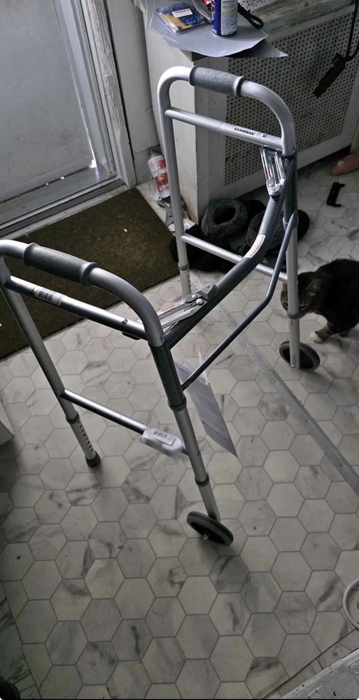 Guardian 2-Wheel Adjustable Height Walking Frame Walker, Aluminum, Silver/Gray