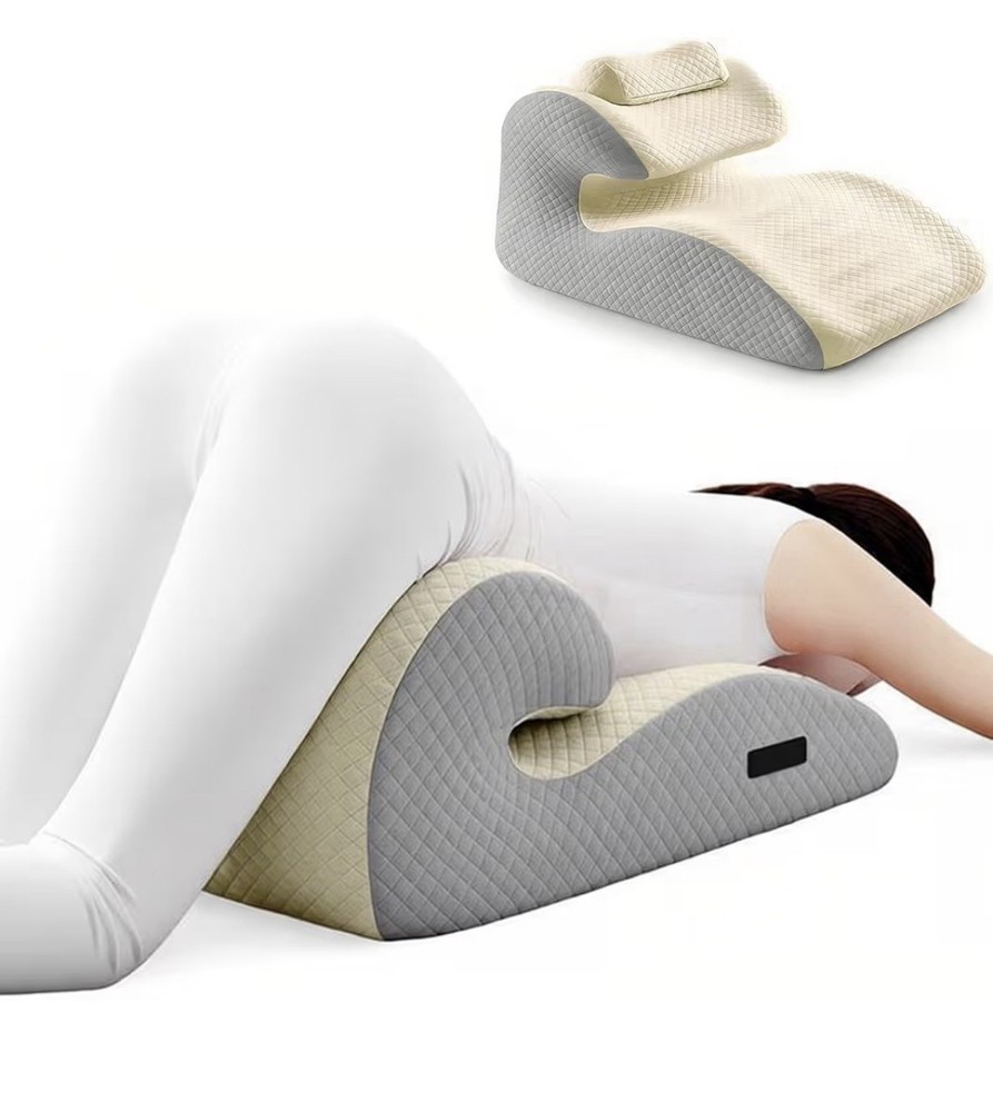 Contoured Leg & Knee Elevation Wedge Pillow Bed Positioner, Gray/Beige