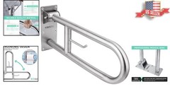 Space-Saving Flip-Up 29.5″ Stainless Steel Bathroom Grab Bar with Paper Holder