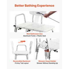 Uimoso Adjustable Tub Transfer Bench with Armrest and Backrest, Supports 400lbs