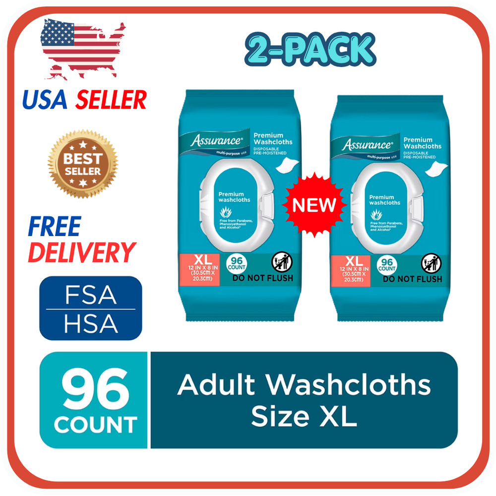 Assurance Premium Disposable Washcloth 96 pack of 2 Wipes XL Count | Extra Large