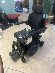 Quantum Q6 Edge 3 Stretto Power Wheelchair Joystick Tilt Headrest Black Blue