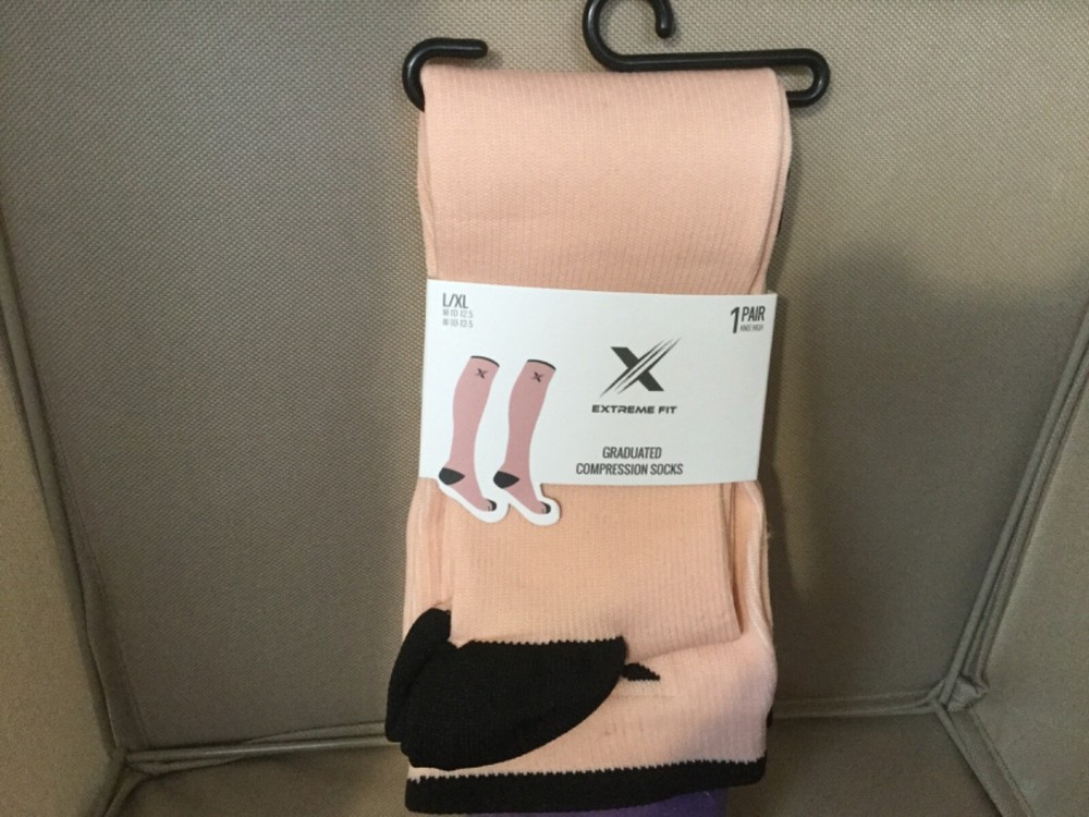 Extreme Fit Graduated Compression Socks, L/XL, 1 pair, peach and black