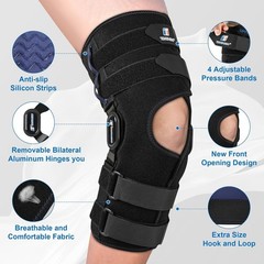 Knee Brace for Men and Women, 16inch Hinged Knee Brace with Side Stabilizers Adj