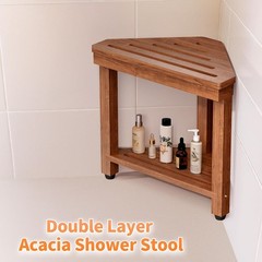Shower Foot Rest 15 In, Acacia Shower Stool for Shaving Legs,Corner Bath Shower