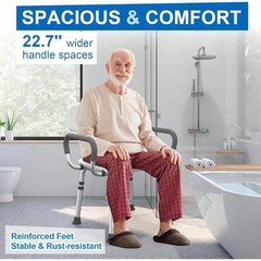 400lbs Heavy Duty Shower Chair w/ Arms & Back Adjustable Medical Bath Seat White