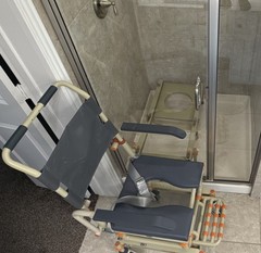 Gray Wheeled Shower Transfer Bench Chair w/ Backrest and Armrests