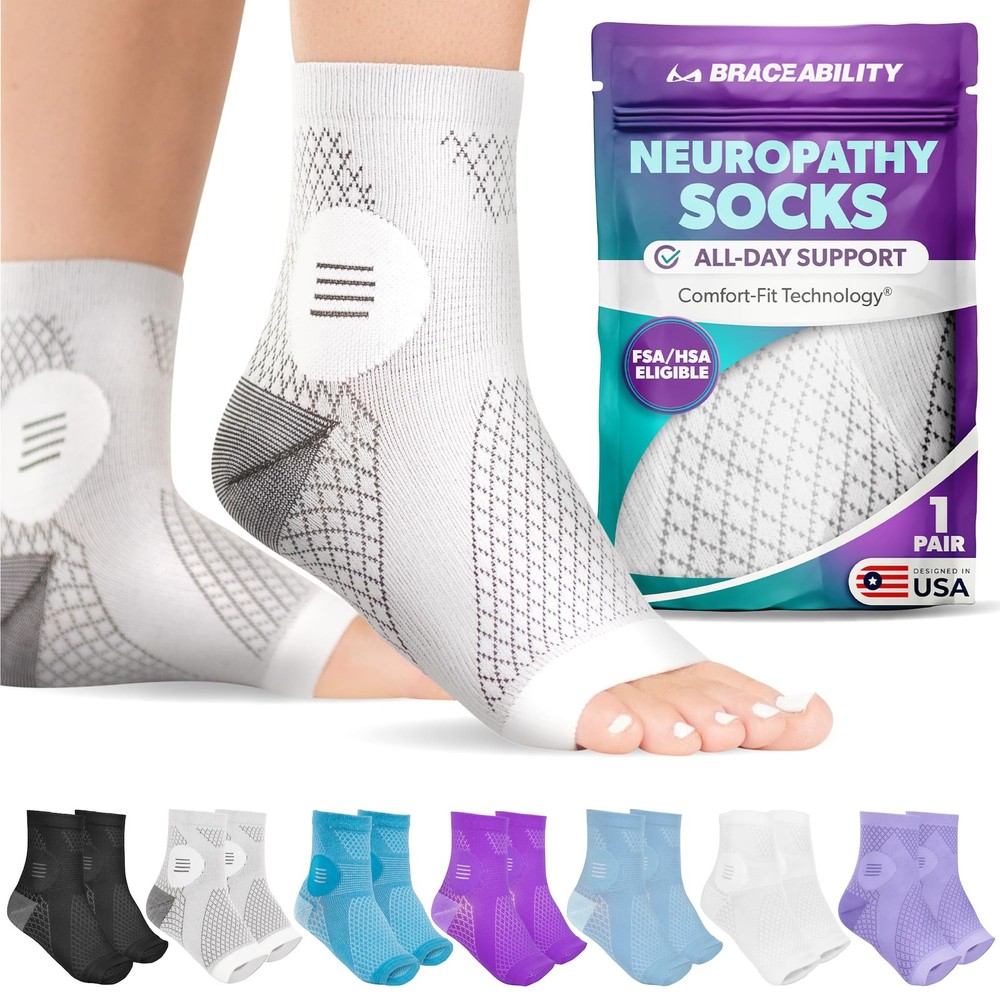 BraceAbility Neuropathy Socks (Pair) – Large, Gray – Standard – 1 Pair