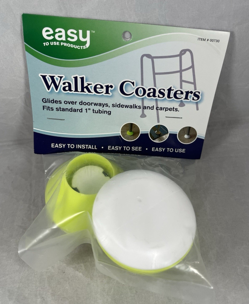 NEW Set of 2 Walker Coasters Easy To Use Tennis Ball Yellow Glides Easily