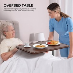 Adjustable Overbed Table with Wheels, Bedside Rolling Table, Pneumatic Height…