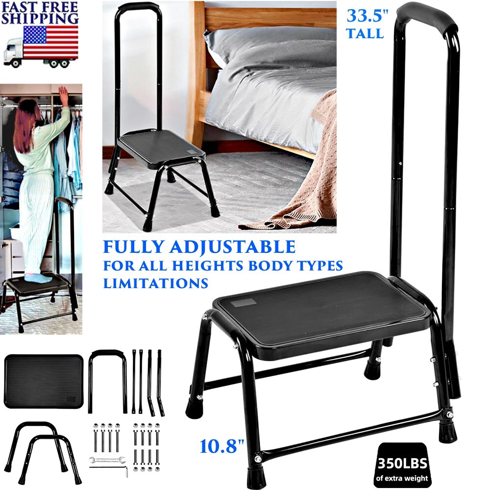 STEP STOOL WITH HANDRAIL HEAVY DUTY BEDSIDE BATHROOM MOBILITY AID FOR SENIORS