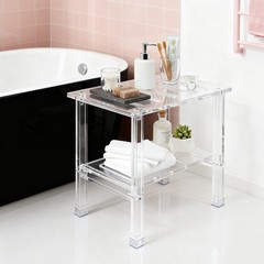 200kg/440.92 lbs Acrylic Shower Bench Bathroom Shower Stool with Storage Shelf