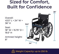 Drive Medical Silver Sport 1 Folding Transport Wheelchair – Black