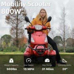 4 Wheels Mobility Scooters 500lbs 800W 31miles 15mph Special Deals Limitted Sale