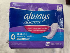 Always Discreet Incontinence Pads Moderate Absorbency Long Length 54 Count