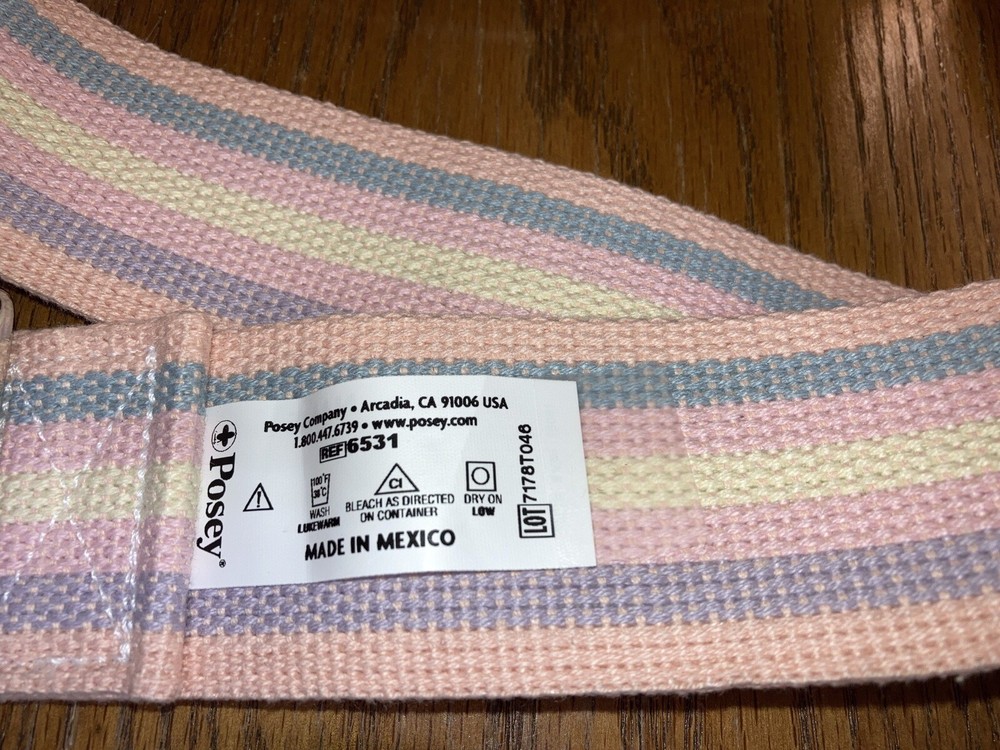 Posey 6531 54″ White Pink Blue Gait Belt Transfer Assist Cotton Web New W/o Pkg