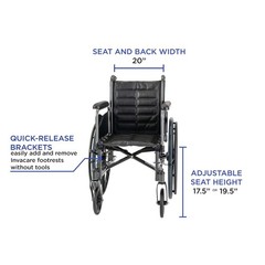 Invacare Tracer EX2 Wheelchair, 20in Seat, Full Arms & Hemi Footrests