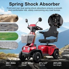350W Heavy Duty 4-Wheel All Terrain Mobility Scooters for Seniors 8Mph 37Miles