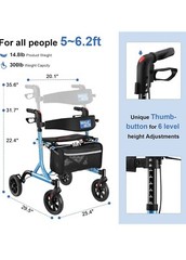 WALK MATE ROLLATOR WALKER Padded Seat & Backrest Cup Holder 8”Wheels Blue